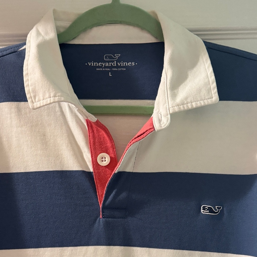 Vineyard Vines Navy and White Polo with Red Accent